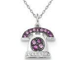 1/7 Carat (ctw) Pink Sapphire Telephone Charm Pendant Necklace in 14K White Gold with Chain